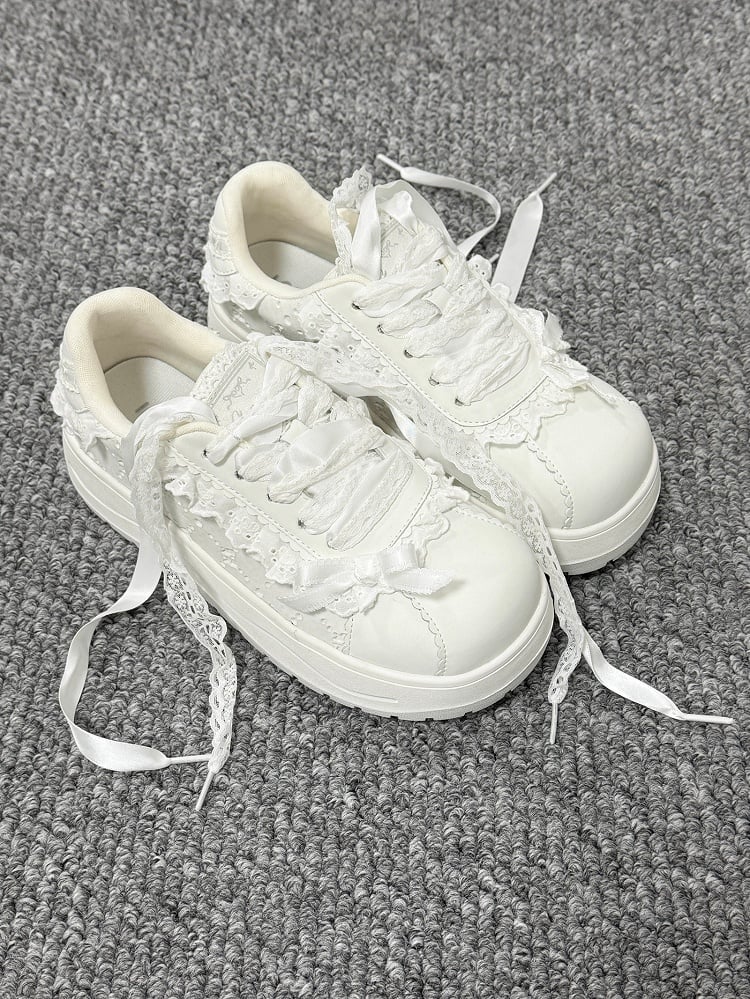 Kei Lace with Platform Details Platforms White Jirai Closure Lace-up