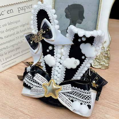 Bunny Star Cloud Hat Mini Applique Decorated Black/BlueWhite Beaded Ears And