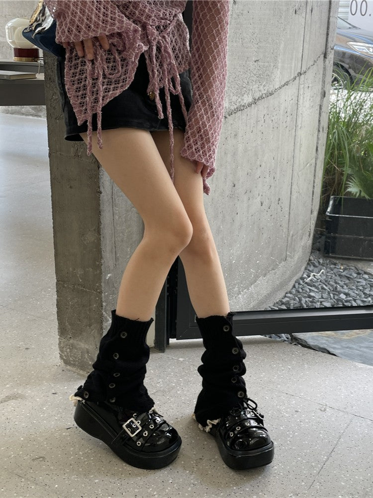 9 Color Options Lace Trim Knitted Leg Warmers with Buttons