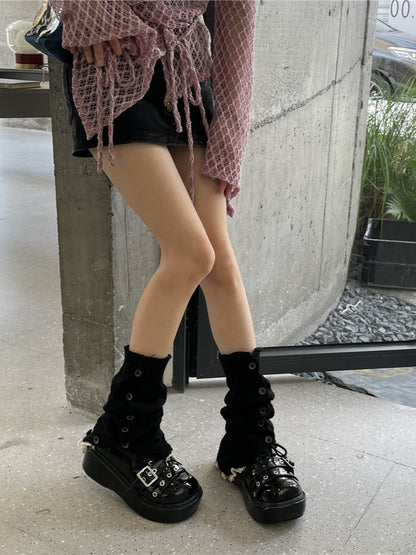 9 Color Options Lace Trim Knitted Leg Warmers with Buttons