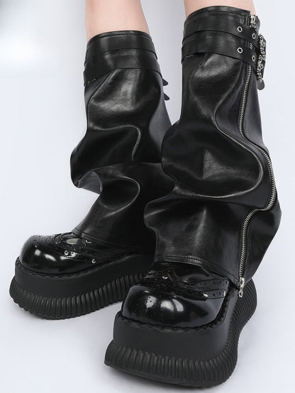 Leg Sleeves Black - Detail Zipper Buckle Cyberpunk