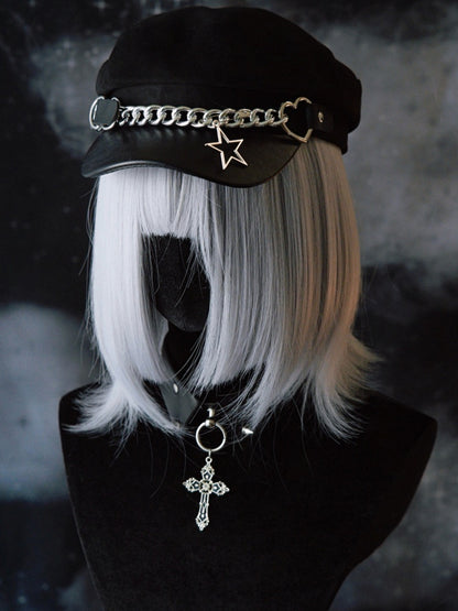 Hat Star Heart Charm With Black Design Buckle Gothic Beret Chain