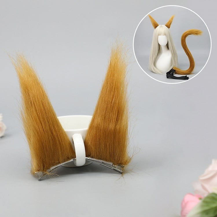 Color Long Solid Lolita 4 Colors Clips Hair Faux Fox Ear Fur