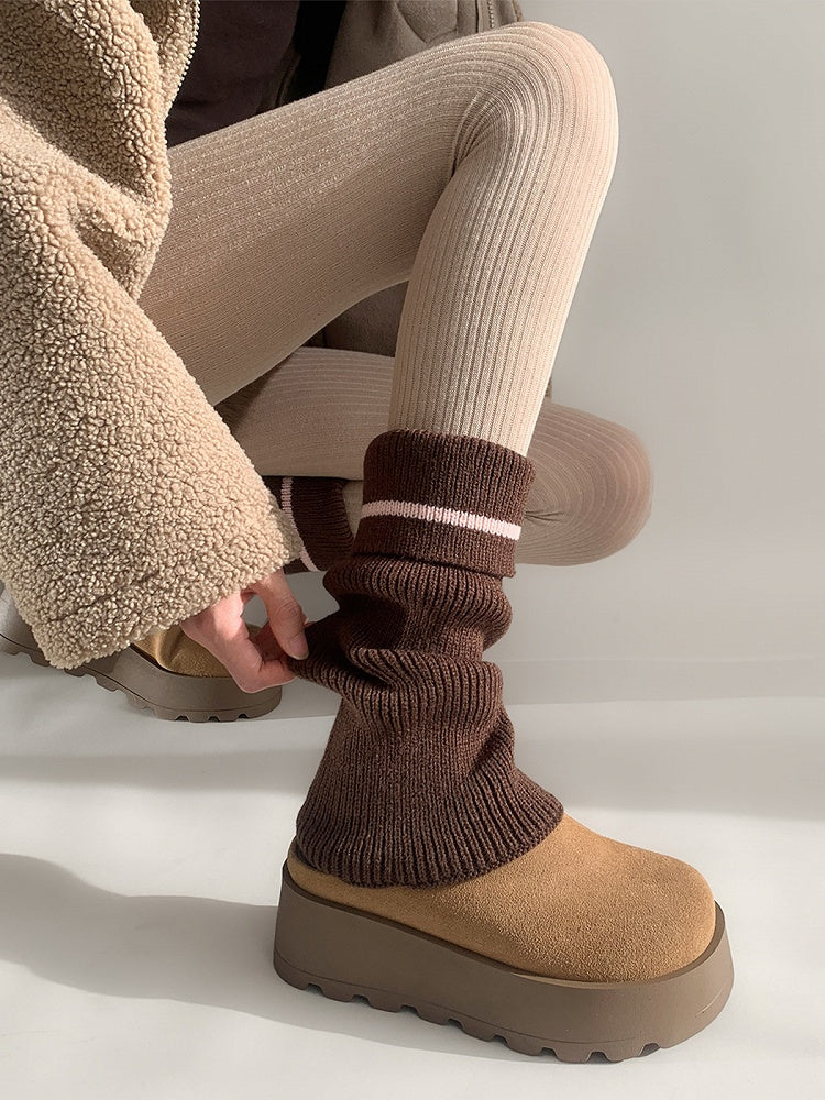 Colors) (5 Ribbed Contrast-Stripe Leg Warmers Knit