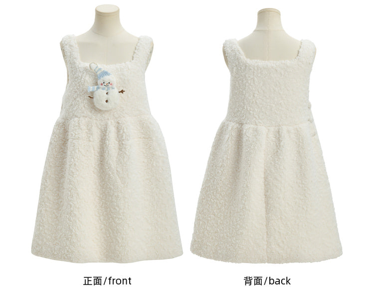 Süßes, mit Schneemann verziertes weißes Plüsch-Overallkleid