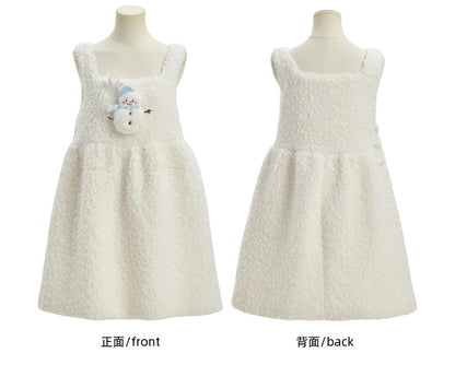 Süßes, mit Schneemann verziertes weißes Plüsch-Overallkleid