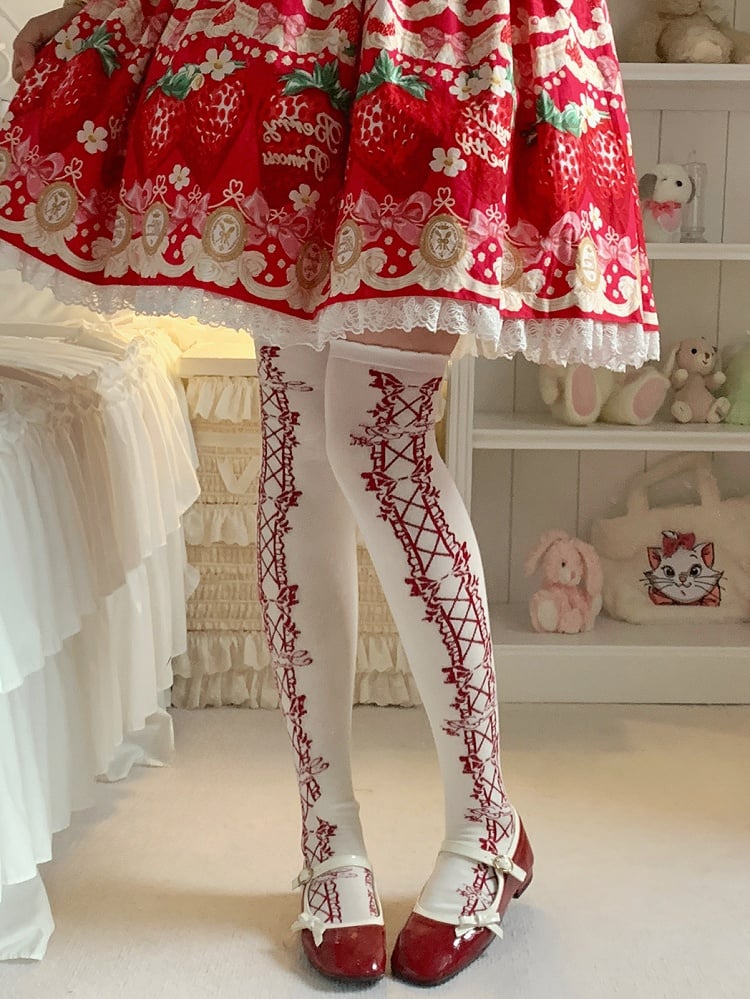 Old School Lolita Overknee-Strümpfe mit Schleife