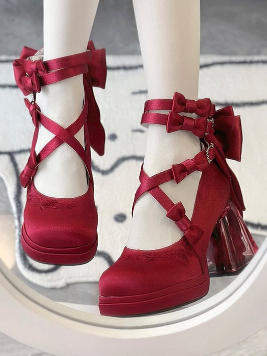 Heels Hohe Elegante Kamelie Plattform Blume Ferse Rot Block