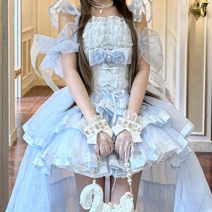 Tulle Bowknot Arm Sleeves in Beige Blue Pink - Diamond Honey