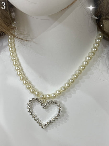 Rhinestone Necklace Pendant 4 Beaded Crown/Heart Options