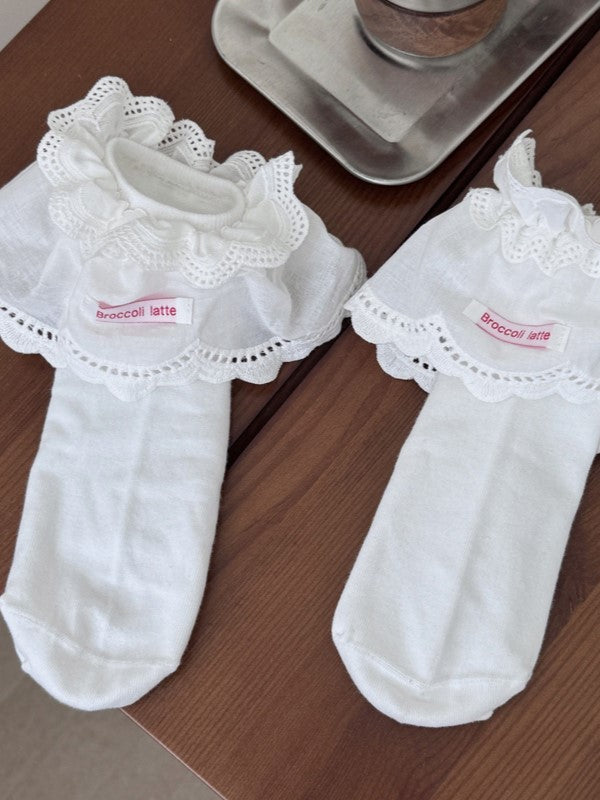 White Ankle Lolita Cuff Socks Ruffled