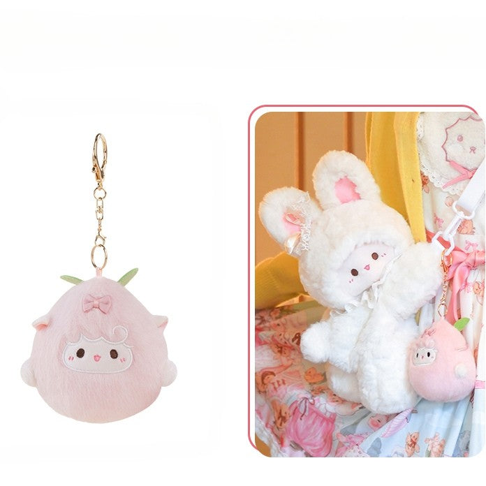 White Bag Backpack/Crossbody Keychain Plush Rabbit Backpack Bowknot +