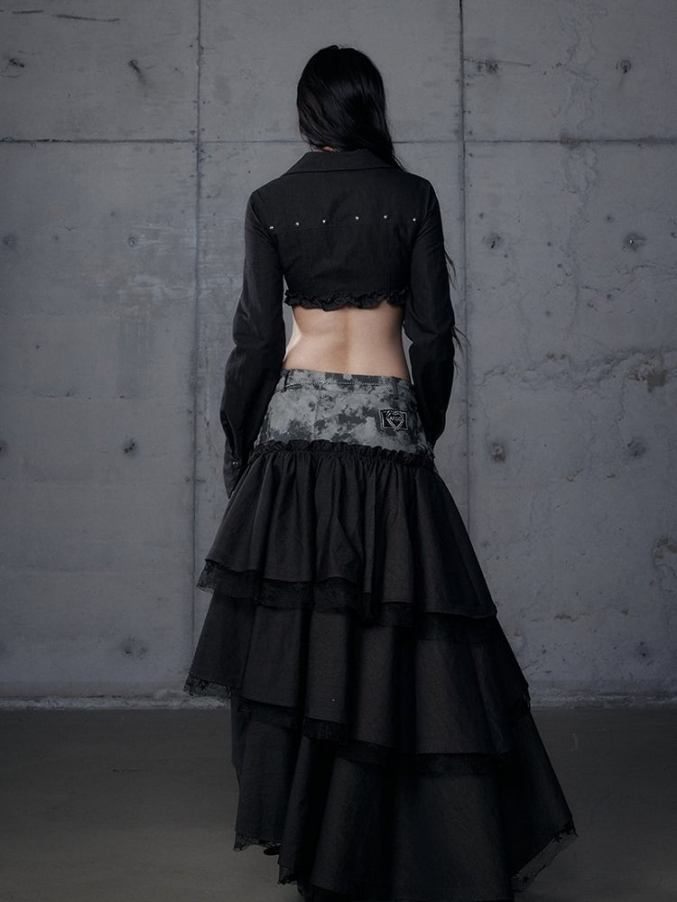 Gray Shirt: Length Underbust Vintage with Cropped Punk Black