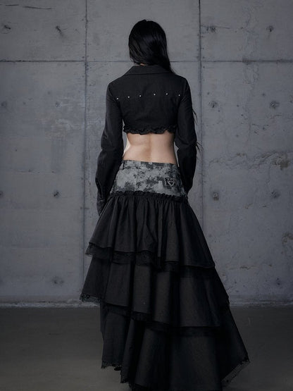 Gray Shirt: Length Underbust Vintage with Cropped Punk Black