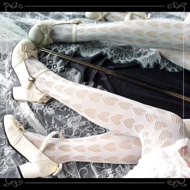 ブラック/ホワイトハート柄タイツ