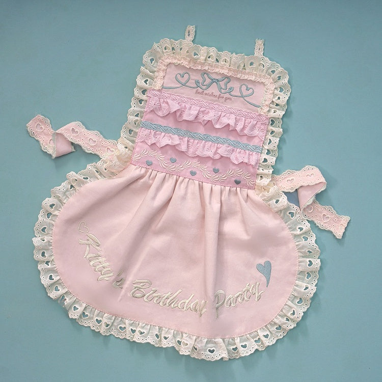 Lolita-Schürze mit Ösen und gewelltem Rand, Rosa