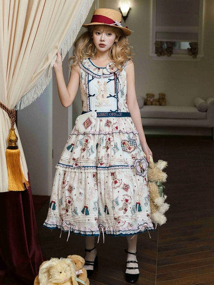 Cute Bunny Print Sweet Lolita Comfortable Sleeveless Cotton Dress