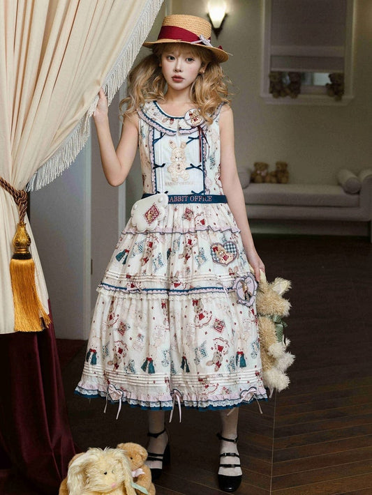 Süßes Lolita-Kleid mit süßem Hasen-Print, bequem, ärmellos, aus Baumwolle