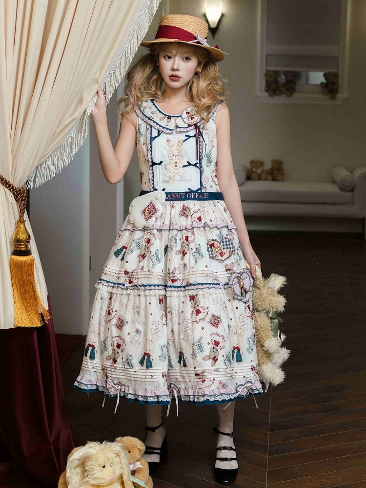 Robe Lolita confortable sans manches en coton à imprimé lapin mignon