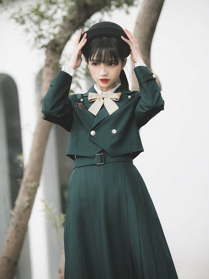 Dark Green JK Uniform Notched Collar Blazer