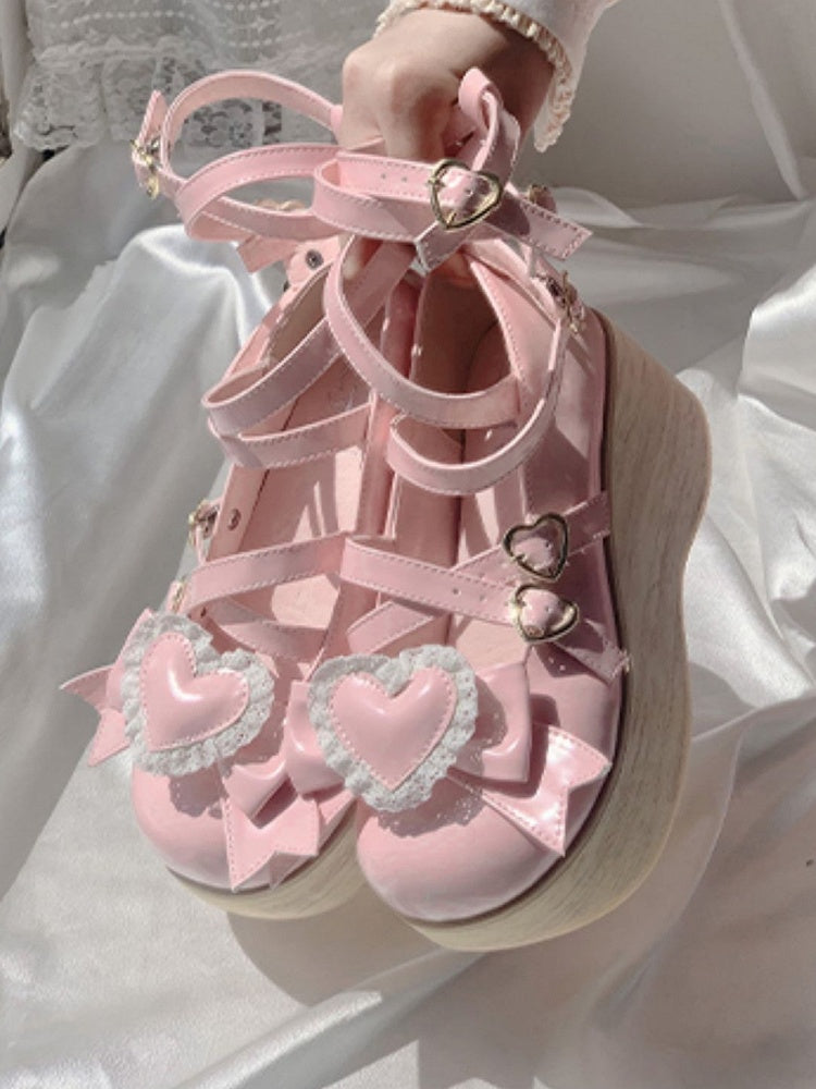 Grain Sweet Pink Platforms - Sole Lolita Wood 6.5cm