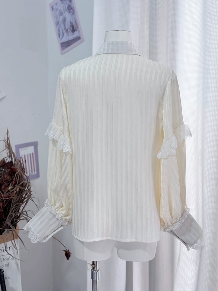 Shirt Foldover Pointed Ouji Collar Lolita Sleeves Long Creamy