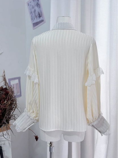 Shirt Foldover Pointed Ouji Collar Lolita Sleeves Long Creamy