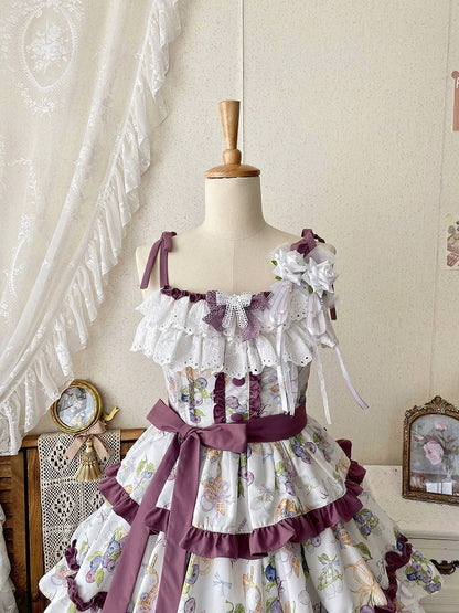 Eisdruck Lolita Stufenbesatz Lila Rockkleid Creme Blaubeere Rüschen und