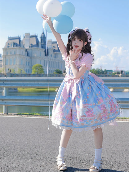 Neckline Design Bow Blue Ears Sweet Lolita Dress JSK Adorable Mouse Print Mouse Big