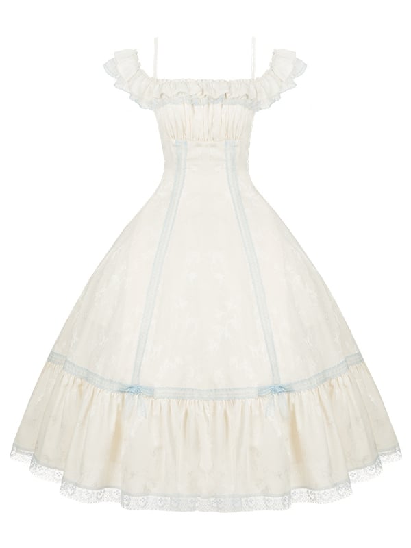 Slim Beige Waist Light Lolita Blue Dress Neckline and Versatile Fit