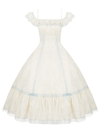 Schmale beige Taille, hellblauer Lolita-Kleidausschnitt und vielseitige Passform