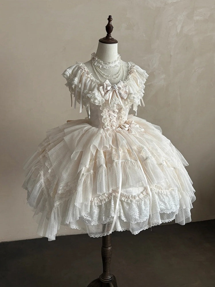 Champagne Illusion Neckline Princess Lolita JSK Dress Set - Sweetheart Macaron Lolita