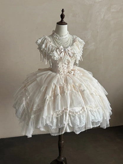 Champagne Illusion Neckline Princess Lolita JSK Dress Set - Sweetheart Macaron Lolita