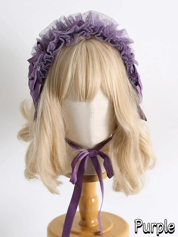 18-Color Ruffled Bow Tulle Hairband Lolita