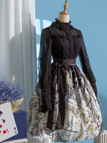 in Skirt Alice Sweet Wonderland Print Black Lolita Theme