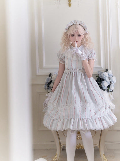 Leichtes Baumwollkleid mit Ärmeln und Taille, süßes Lolita-Kleid mit hohem Puffärmeln in Blau