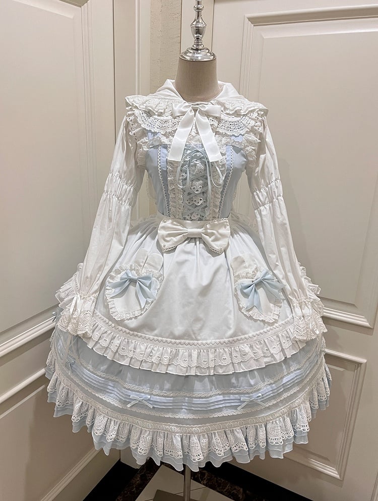 White Lolita Apron with Multicolor Bowknots