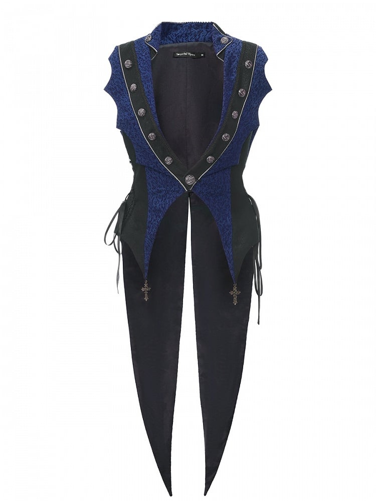 Style Elegant Charms Ouji with Cross Waistcoat Blue Dark Lolita Split-Tail Prince