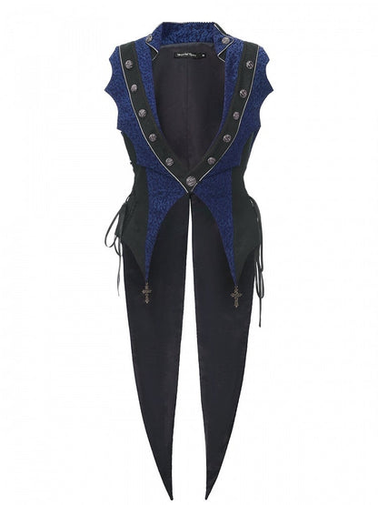 Style Elegant Charms Ouji with Cross Waistcoat Blue Dark Lolita Split-Tail Prince