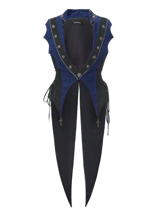Style Elegant Charms Ouji with Cross Waistcoat Blue Dark Lolita Split-Tail Prince