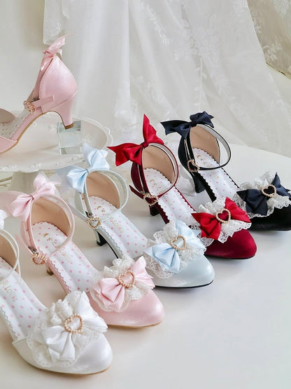 Light Blue Ballet Pointed Toe Shoes with Lace Bow - Witch's Night
