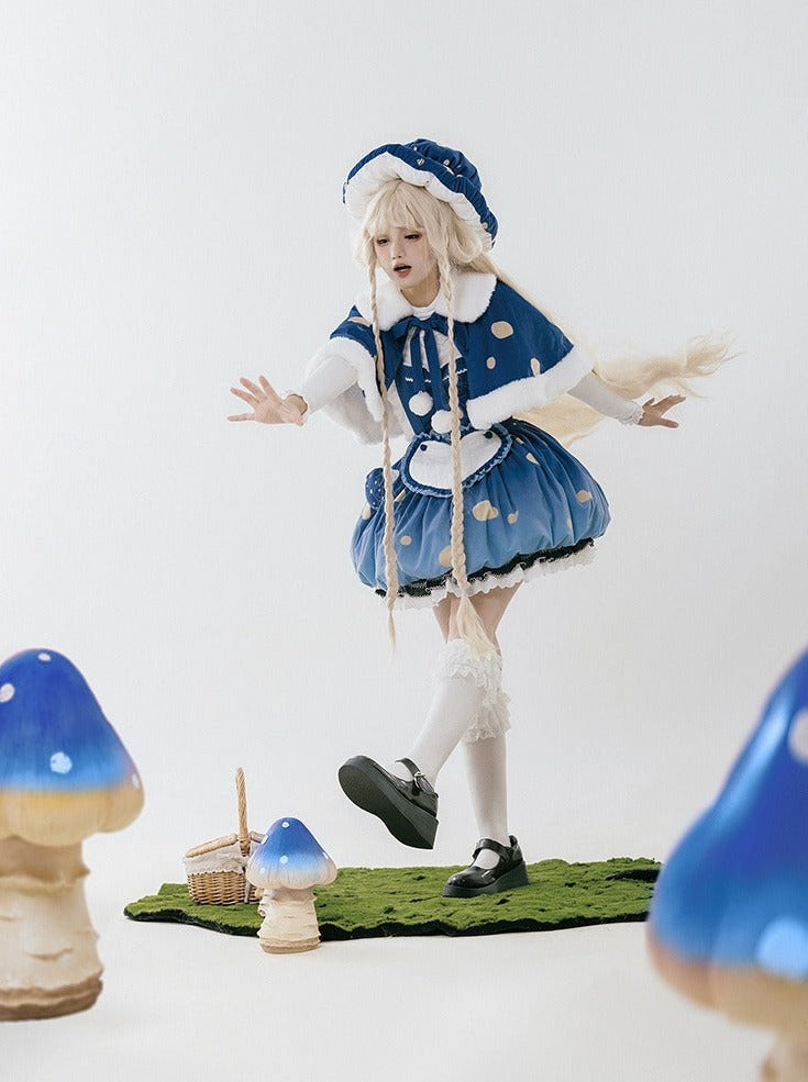 スカート帽子 + 小さな帽子 ハートアクセサリー + 大きなフリル + ケープ マッシュルーム + サスペンダー ファーブローチ帽子