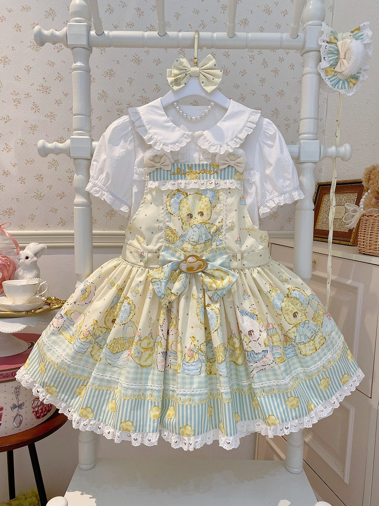 Print and Gold Yellow Mouse Sweet Ingot Dress Lolita Overall