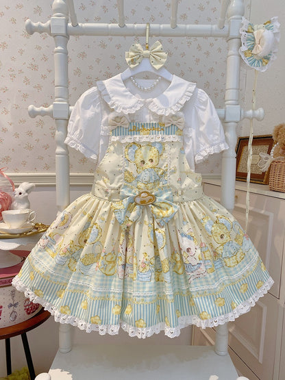 Print and Gold Yellow Mouse Sweet Ingot Dress Lolita Overall