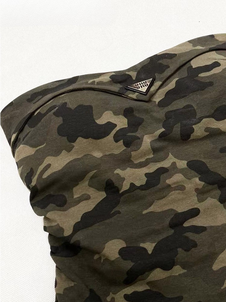 Bittersweet Asymmetrical Strap Self-tie Army Camo Green Pattern