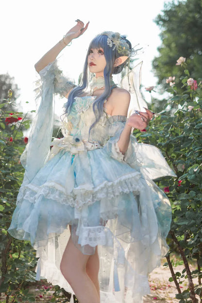 Volles leichtes Schmetterlingskleid Lolita JSK Blaues Design-Set Floral Fairy Princess