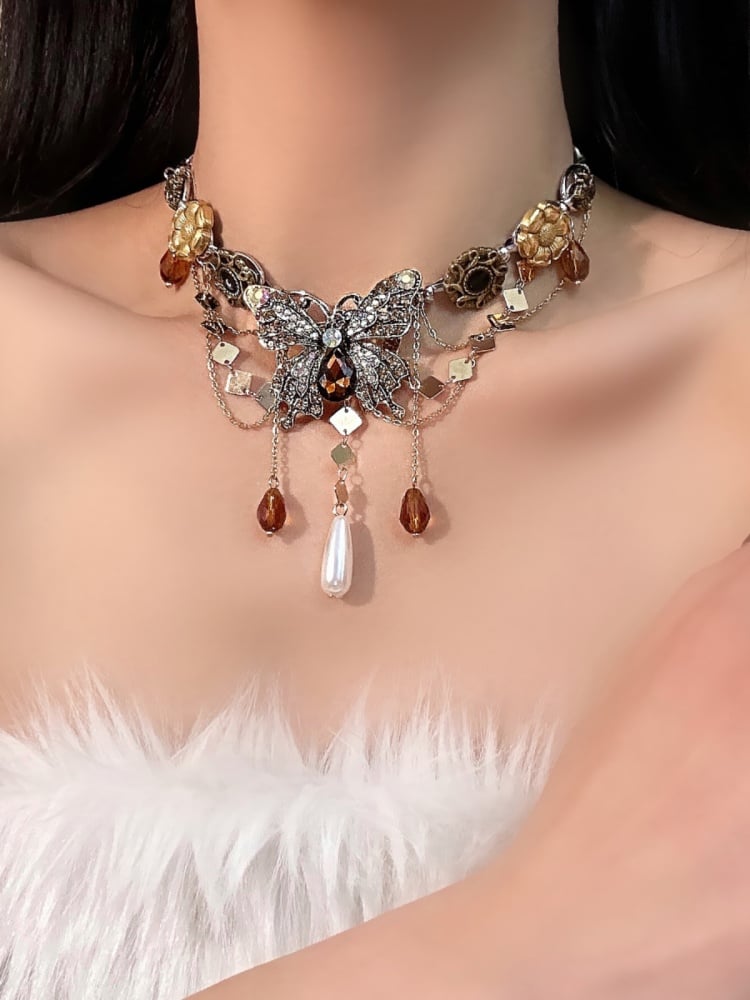 Schmetterling Barock Halskette Bronze Choker