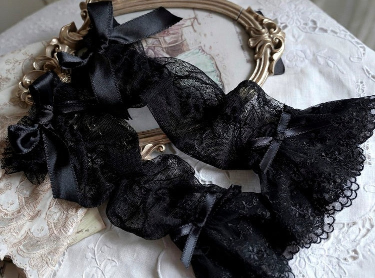 Lace Bow Lolita Wrist Cuffs Elegant 6 Colors - Moon River