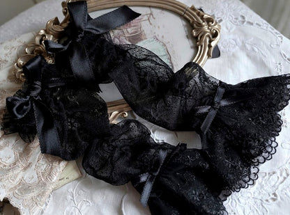 Lace Bow Lolita Wrist Cuffs Elegant 6 Colors - Moon River