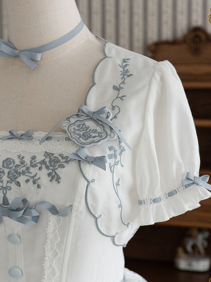Embroidered White Flower Brooch with Elegant Bow Accent - CEL